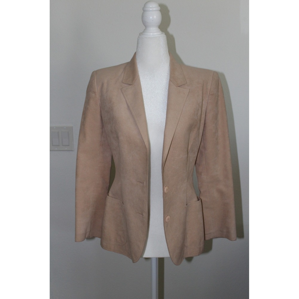 VTG ULTRASUEDE Women's Tan‎ Blazer Jacket Single Button Lapel Pockets Size XS